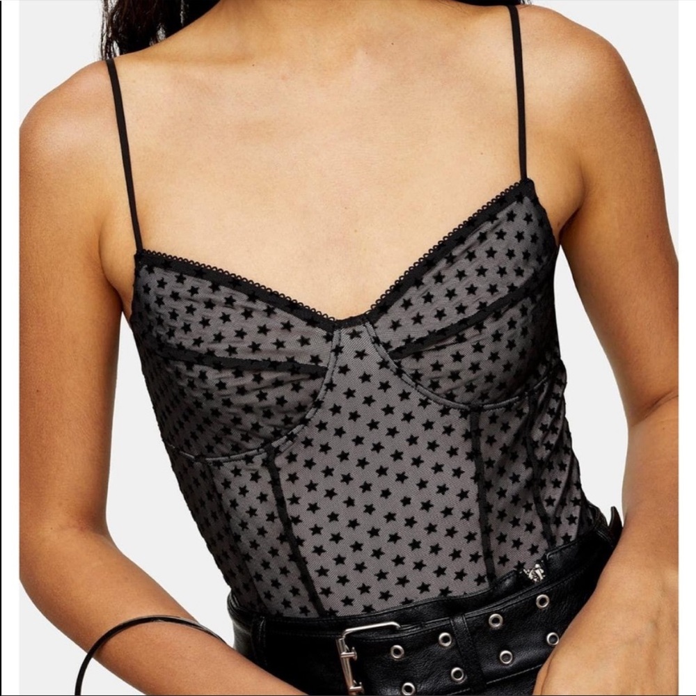 Topshop Sheer Star Print Mesh Bustier Bodysuit 6